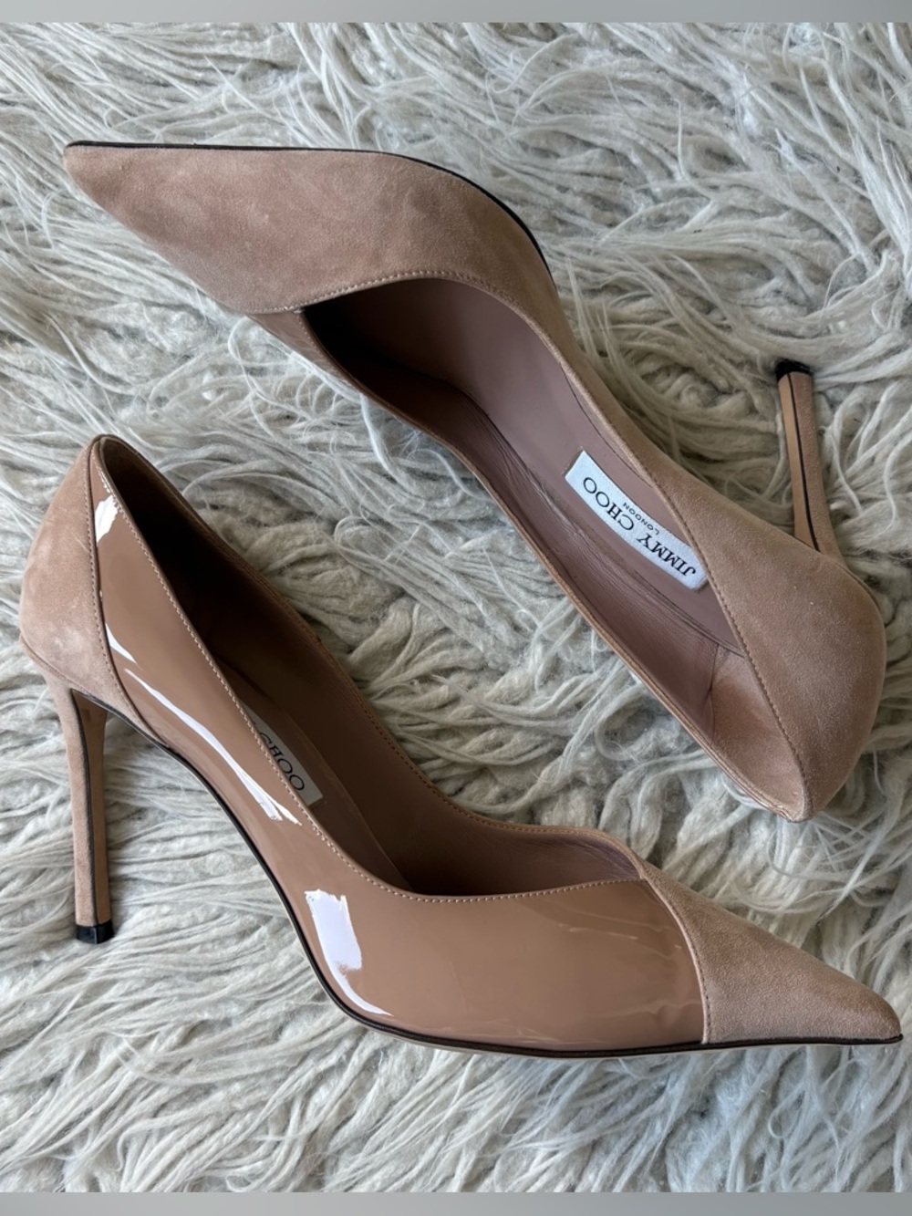JIMMY CHOO Cass 95mm Ballet Pink Suede & Patent Pointed Toe Pumps EUC Size 40.5 - Picture 5 of 14